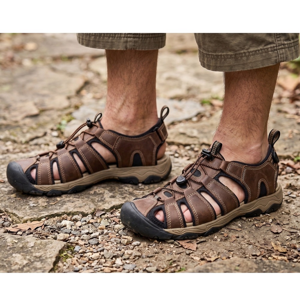 KHOMBU Mens Comfort Sandals Size 11 Brown Fisherman Waterproof Hiking Utility